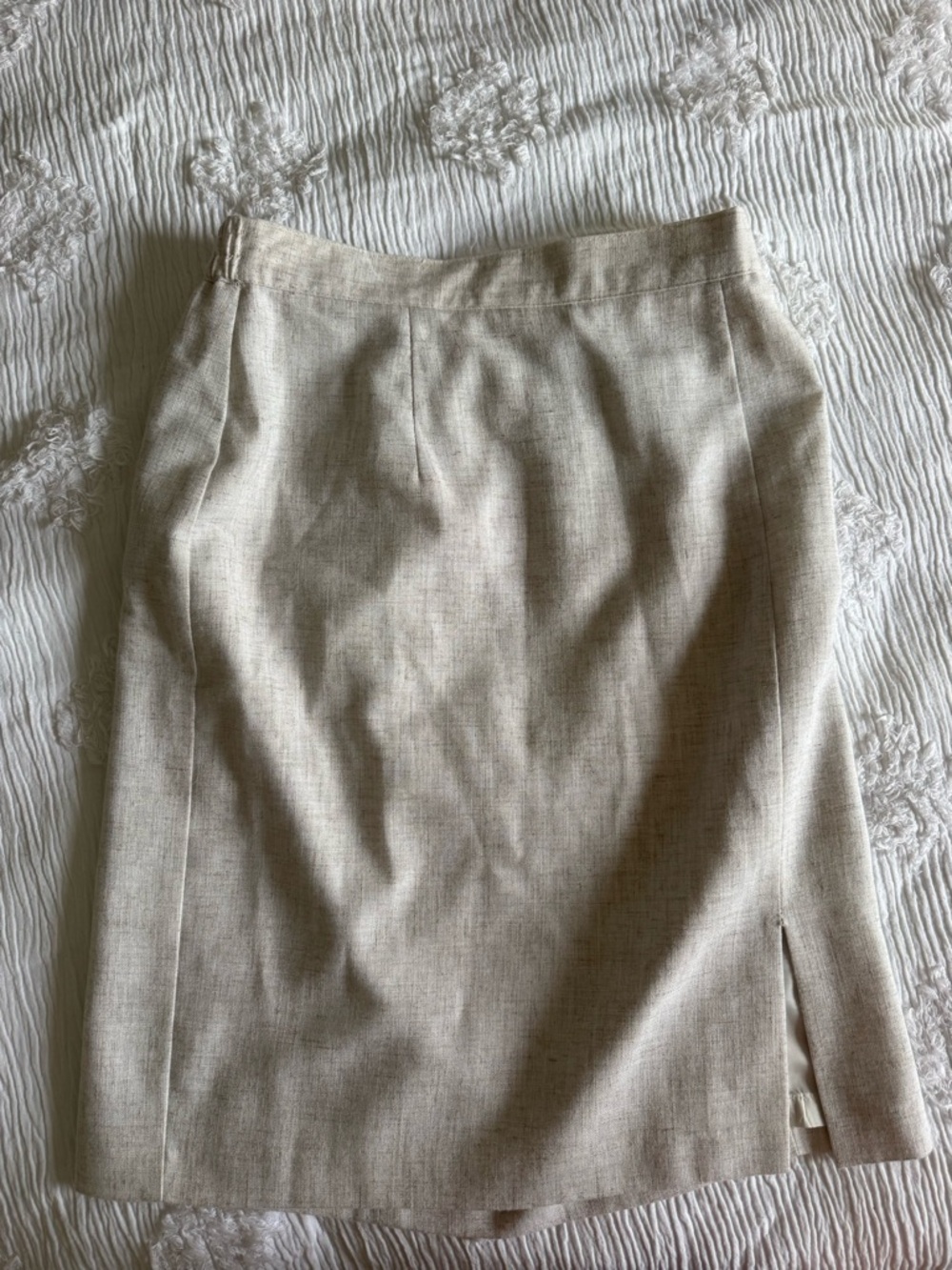 Sag Harbor Womens Pencil Skirt Sz 8 medium beige tan Back Slit Linen vintage